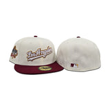 Off White Script Los Angeles Dodgers Burgundy Visor Gray Bottom 40th Anniversary Side Patch New Era 59Fifty Fitted