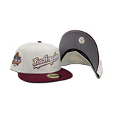 Off White Script Los Angeles Dodgers Burgundy Visor Gray Bottom 40th Anniversary Side Patch New Era 59Fifty Fitted