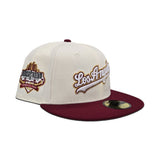 Off White Script Los Angeles Dodgers Burgundy Visor Gray Bottom 40th Anniversary Side Patch New Era 59Fifty Fitted