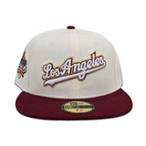 Off White Script Los Angeles Dodgers Burgundy Visor Gray Bottom 40th Anniversary Side Patch New Era 59Fifty Fitted