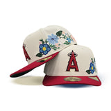 Off White Pre-Curved Los Angeles Angels Floral Red Visor Green Bottom New Era 59Fifty Fitted