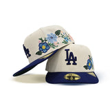 Off Pre-Curved White Los Angeles Dodgers Floral Royal Blue Visor Green Bottom New Era 59Fifty Fitted