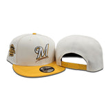 Off White Milwaukee Brewers Yellow Visor Gray Bottom 2002 All Star Game Side Patch New Era 9Fifty Snapback