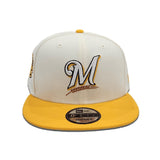 Off White Milwaukee Brewers Yellow Visor Gray Bottom 2002 All Star Game Side Patch New Era 9Fifty Snapback