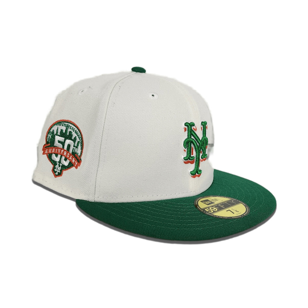 Off White New York Mets Kelly Green Visor Orange Bottom 50th Anniversary Side Patch New Era 59FIFTY Fitted 71/2