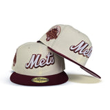 Off White New York Mets Burgundy Visor Pink Bottom 50th Anniversary Side Patch New Era 59Fifty Fitted