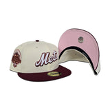 Off White New York Mets Burgundy Visor Pink Bottom 50th Anniversary Side Patch New Era 59Fifty Fitted