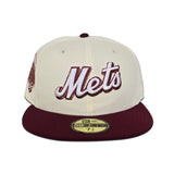 Off White New York Mets Burgundy Visor Pink Bottom 50th Anniversary Side Patch New Era 59Fifty Fitted