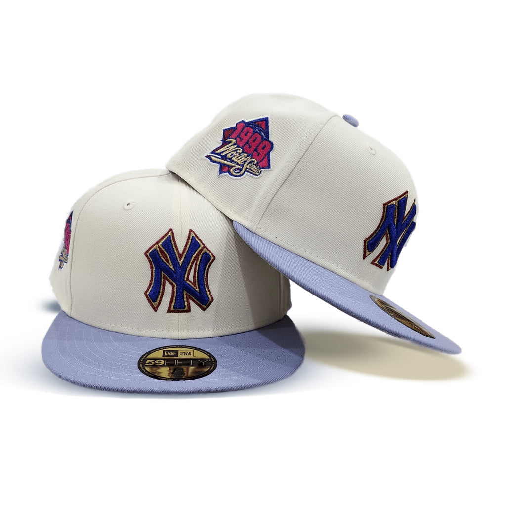 Off White New York Yankees Lavender Visor Gray Bottom 1999 World Series Side Patch New Era 59FIFTY Fitted 71/2