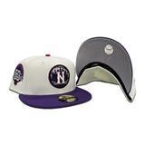 Off White New York Mets Purple Visor Gray Bottom 50th Anniversary Side Patch New Era 59Fifty Fitted