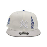 Off White New York Yankees Statue of Liberty Stone Visor Royal Blue Bottom 2009 World Series Side Patch New Era 9Fifty Snapback