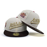 Off White Oakland Athletics Script Logo Brown Visor Green Bottom World Series Battle of The Bay Side Patch New Era 59Fifty Fitted