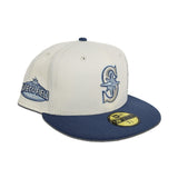 Off White Seattle Mariners Navy Blue Visor Gray Bottom Three Rivers Stadium Side Patch New Era 59Fifty Fitted