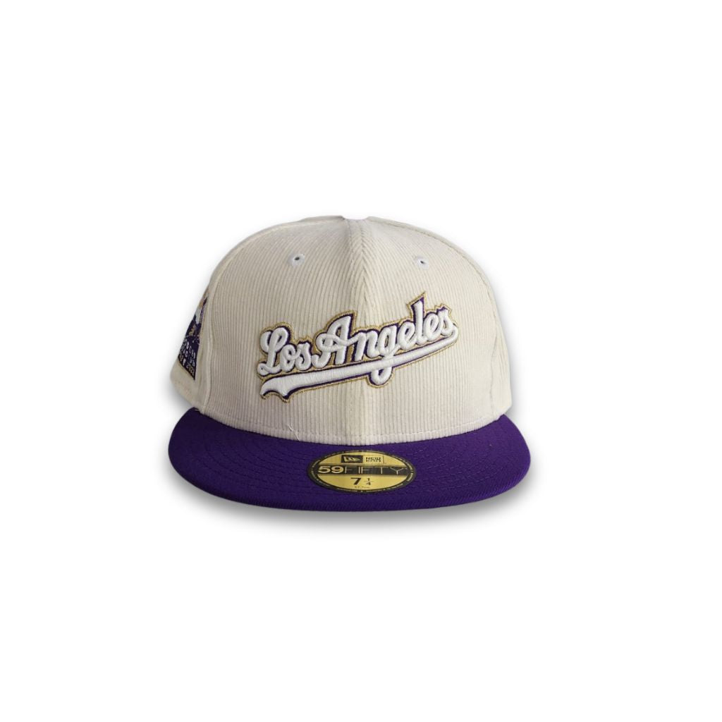 Off White Corduroy Los Angeles Dodgers Purple Visor Gray Bottom 60th Anniversary Side Patch New Era 59Fifty Fitted