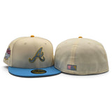 Off White Atlanta Braves Sky Blue Visor Pink Bottom 1999 World Series Side Patch New Era 59Fifty Fitted