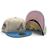 Off White Atlanta Braves Sky Blue Visor Pink Bottom 1999 World Series Side Patch New Era 59Fifty Fitted