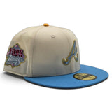 Off White Atlanta Braves Sky Blue Visor Pink Bottom 1999 World Series Side Patch New Era 59Fifty Fitted