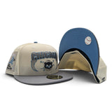 Off White Chicago Cubs Lightning Logo Gray Visor Icy Blue Bottom Be Alert Foul Balls Side Patch New Era Fitted