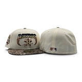 Off White Houston Astros Lightning Logo Real Tree Camo Visor Gray Bottom 45th Anniversary Side Patch New Era 59Fifty Fitted