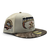 Off White Houston Astros Lightning Logo Real Tree Camo Visor Gray Bottom 45th Anniversary Side Patch New Era 59Fifty Fitted