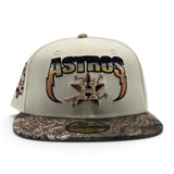 Off White Houston Astros Lightning Logo Real Tree Camo Visor Gray Bottom 45th Anniversary Side Patch New Era 59Fifty Fitted