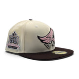 Off White Los Angeles Angels Brown Visor Pink Bottom 50th Anniversary Side Patch New Era 59Fifty Fitted