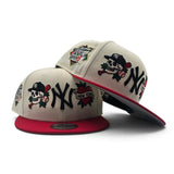 Off White New York Yankees Tattoo Logo Red Visor Gray Bottom Upside Down 1999 World Series Side Patch New Era 9Fifty Snapback Hat