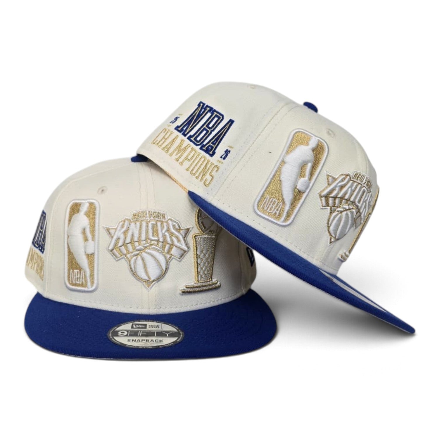 Off White New York Knicks Royal Blue Visor Gray Bottom 2025-2026 NBA Champions Side Patch New Era 9Fifty Snapback