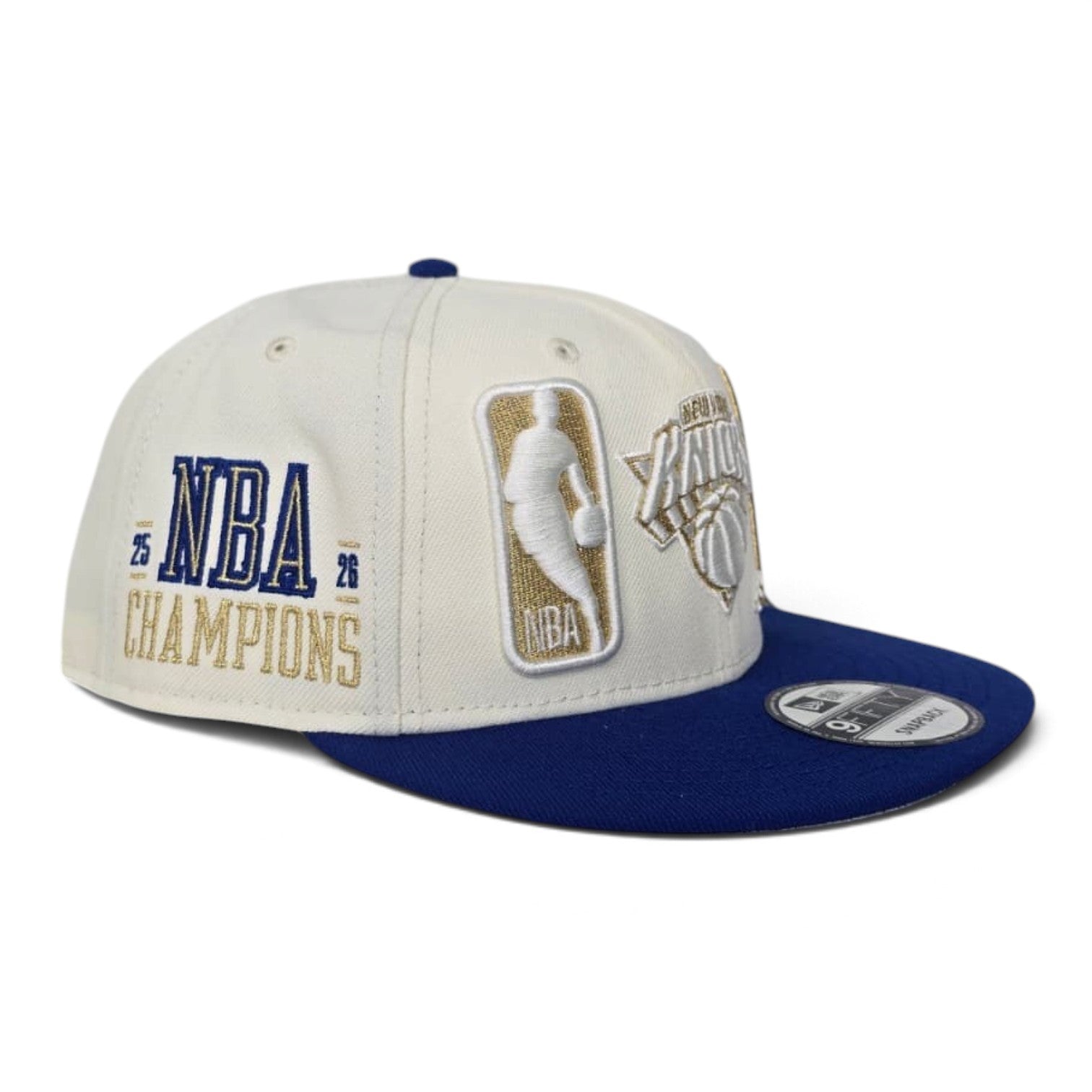 Off White New York Knicks Royal Blue Visor Gray Bottom 2025-2026 NBA Champions Side Patch New Era 9Fifty Snapback