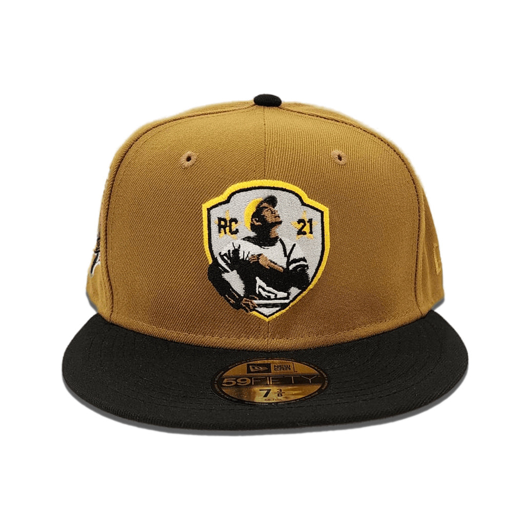 Old Gold Roberto Clemente Black Visor Gray Bottom #21 Clemente Side Patch New Era 59FIFTY Fitted 7