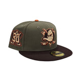 ***Pre-Order Arriving End Of November Olive Green Anaheim Mighty Ducks Dark Brown Visor Gray Bottom 30th Anniversary Side Patch New Era 59Fifty Fitted