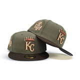 Olive Green Kansas City Royals Brown Visor Gray Bottom 2015 World Series Side Patch New Era 59Fifty Fitted