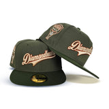 Olive Green Arizona Diamondbacks Script Dark Olive Visor Gray Bottom 1998 Inaugural Season Side Patch New Era 59FIFTY Fitted