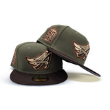 Olive Green Los Angeles Angels brown Visor Gray Bottom 50th Anniversary Patch New Era 59Fifty Fitted