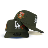 Olive Green Los Angeles Dodgers Rose Curved Brim Gray Bottom 50th Anniversary Side Patch New Era 9Fifty A-Frame Snapback