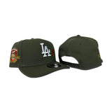 Olive Green Los Angeles Dodgers Rose Curved Brim Gray Bottom 50th Anniversary Side Patch New Era 9Fifty A-Frame Snapback