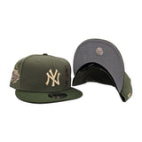 Olive Green New York Yankees Statue of Liberty Dark Olive Visor Gray Bottom 1999 World Series Side Patch New Era 9Fifty Snapback