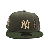 Olive Green New York Yankees Statue of Liberty Dark Olive Visor Gray Bottom 1999 World Series Side Patch New Era 9Fifty Snapback