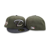 Olive Green Arizona Diamondbacks Dark Gray Visor Gray Bottom 2001 World Series Side Patch New Era 59Fifty Fitted