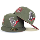 Olive Green Houston Texans Red Bottom 2003 NFL Draft Side Patch New Era 59Fifty Fitted