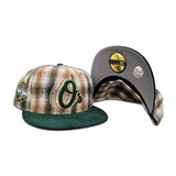 Tan/Brown Plaid Baltimore Orioles Dark Green Corduroy Visor Gray Bottom 20th Anniversary Side Patch New Era 59Fifty Fitted