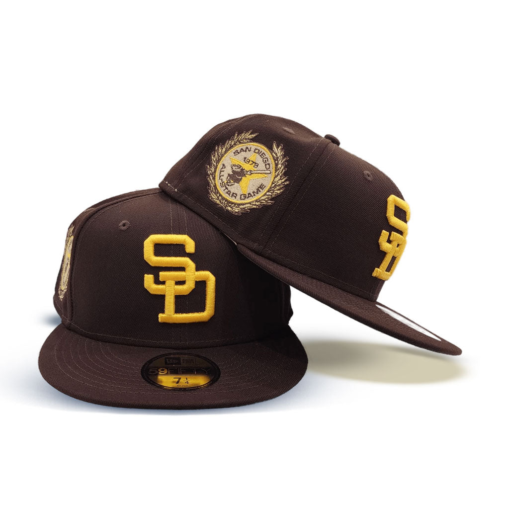 59Fifty New Era San Diego Padres Hat Brown Yellow MLB 7 Cooperstown  Collection