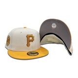 Off White Pittsburgh Pirates Yellow Visor Gray Bottom Three Rivers Stadium Side Patch New Era 59Fifty Fitted