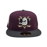 Plum Anaheim Mighty Ducks Graphite Visor Green Bottom 30th Anniversary Side Patch New Era 59Fifty Fitted