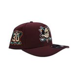 Plum Anaheim Mighty Ducks Gray Bottom 30th Anniversary Side Patch New Era Curved Brim A-Frame 9Fifty Snapback