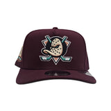 Plum Anaheim Mighty Ducks Gray Bottom 30th Anniversary Side Patch New Era Curved Brim A-Frame 9Fifty Snapback