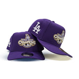 Purple Los Angeles Dodgers 2020 World Series Champions Curved Brim Gray Bottom Team Logo Side Patch New Era A-Frame 9Fifty Snapback