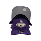 Purple Los Angeles Dodgers 2020 World Series Champions Curved Brim Gray Bottom Team Logo Side Patch New Era A-Frame 9Fifty Snapback