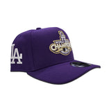 Purple Los Angeles Dodgers 2020 World Series Champions Curved Brim Gray Bottom Team Logo Side Patch New Era A-Frame 9Fifty Snapback