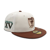 Off White Las Vegas Raiders Light Brown Visor Gray Bottom Super Bowl XV Side Patch New Era 59Fifty Fitted